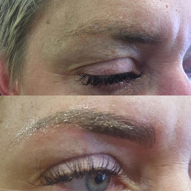 Very natural results with #microblading to fill in sparse areas and define light colored brows. #naturalhairstrokes #microbladingsf #browdesign #browboost #lashmixstudio