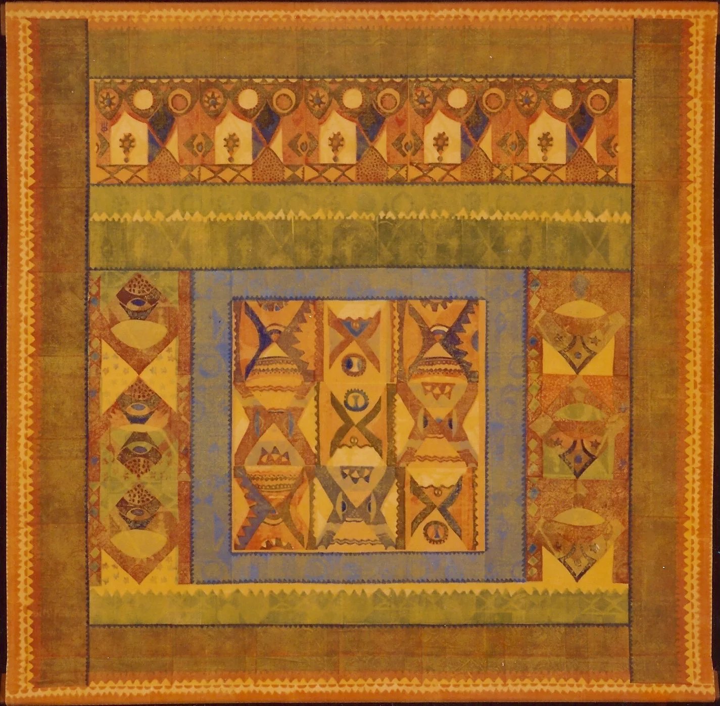 Wall Hanging On Fabric - Lino and Wood Block Print