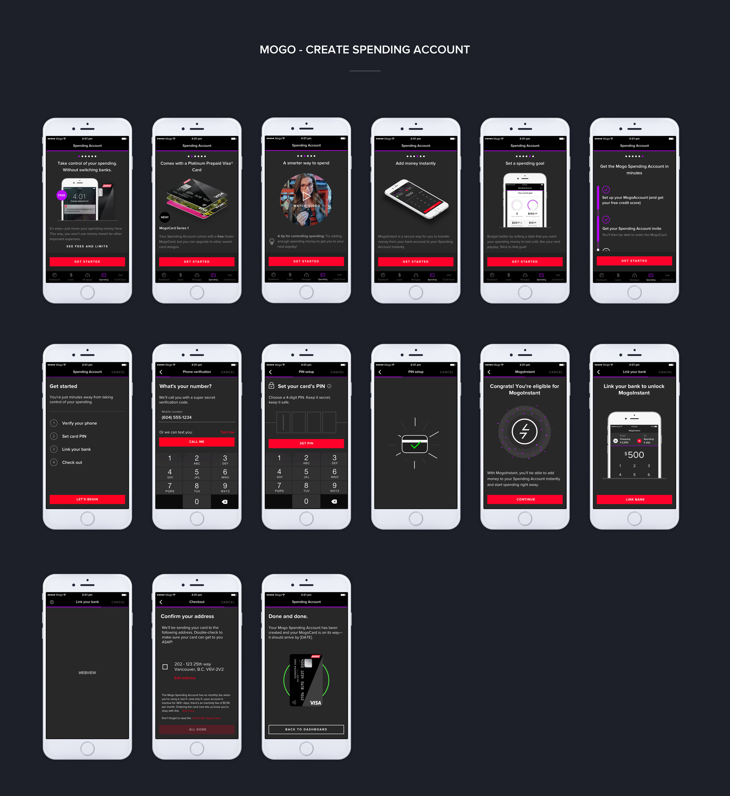 Final mockups for Creating a Spending Account.