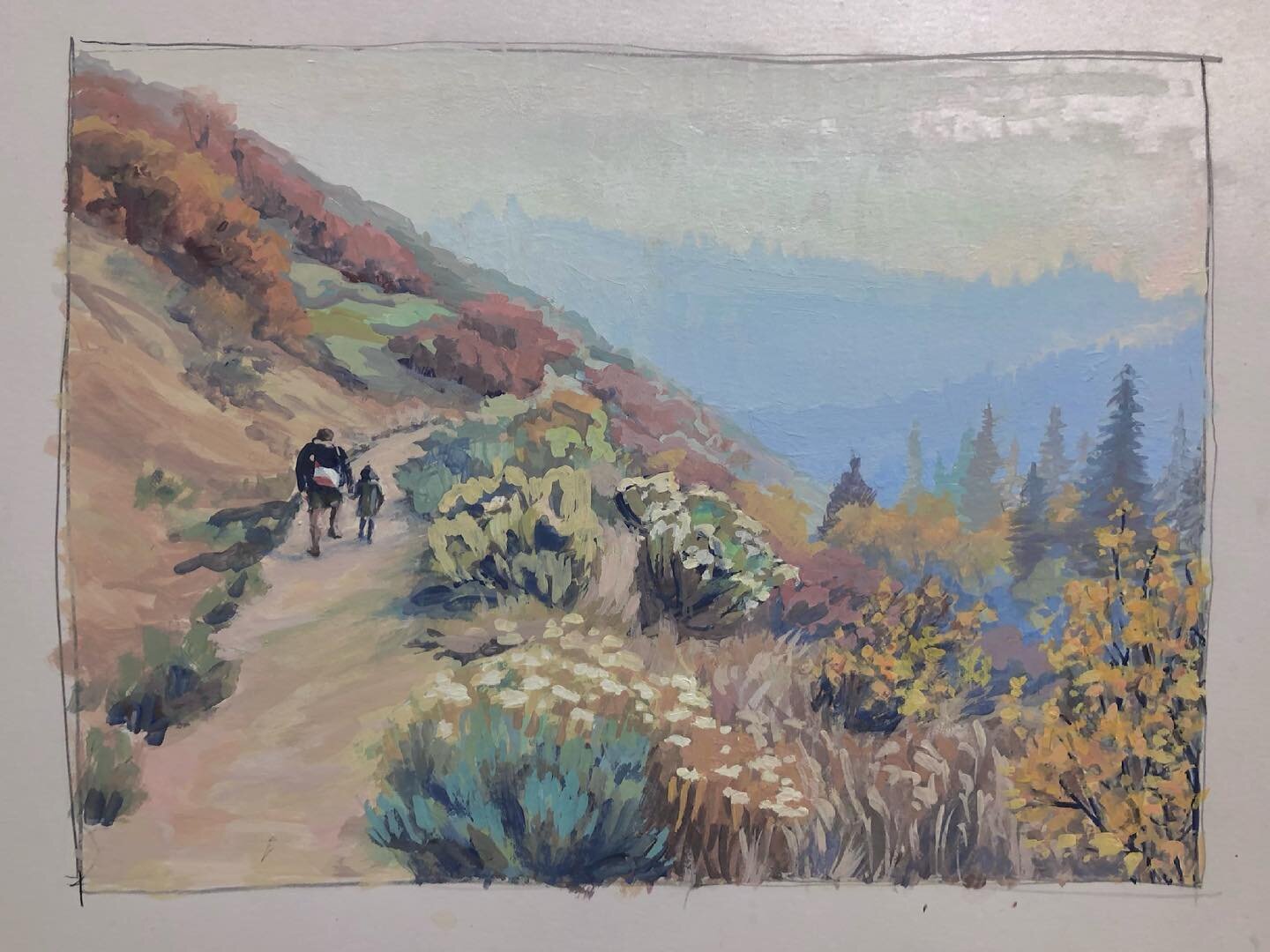 A favorite hike in Steamboat Springs, CO. 

8x11&ldquo;, gouache on paper.

This was on Mad Creek trail, which lead to a famous old barn in a beautiful field. I like how the smoke in the air makes it look more like a memory. There were forest fires n