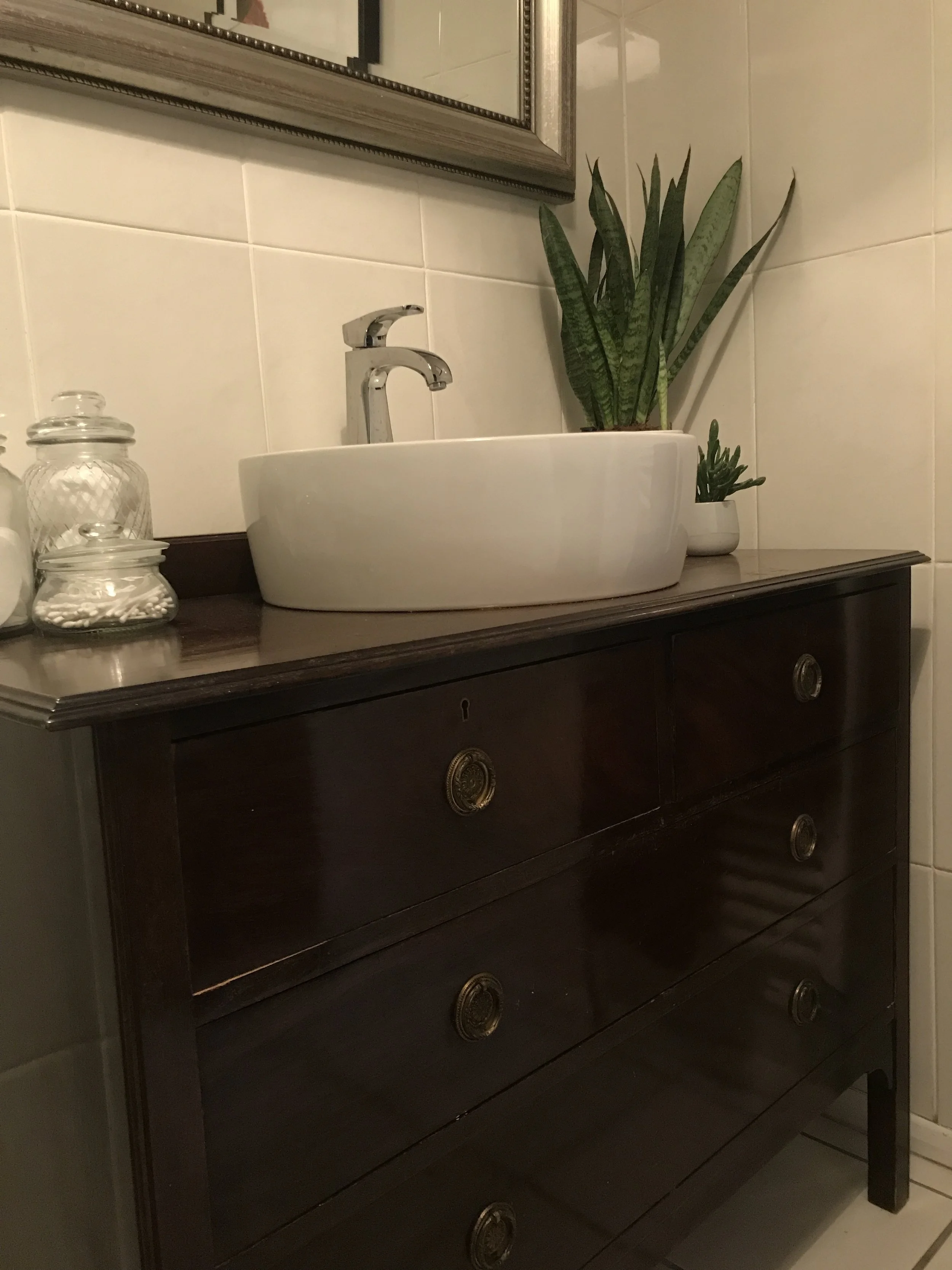 An Ikea sink and an Antique Chest of Drawers