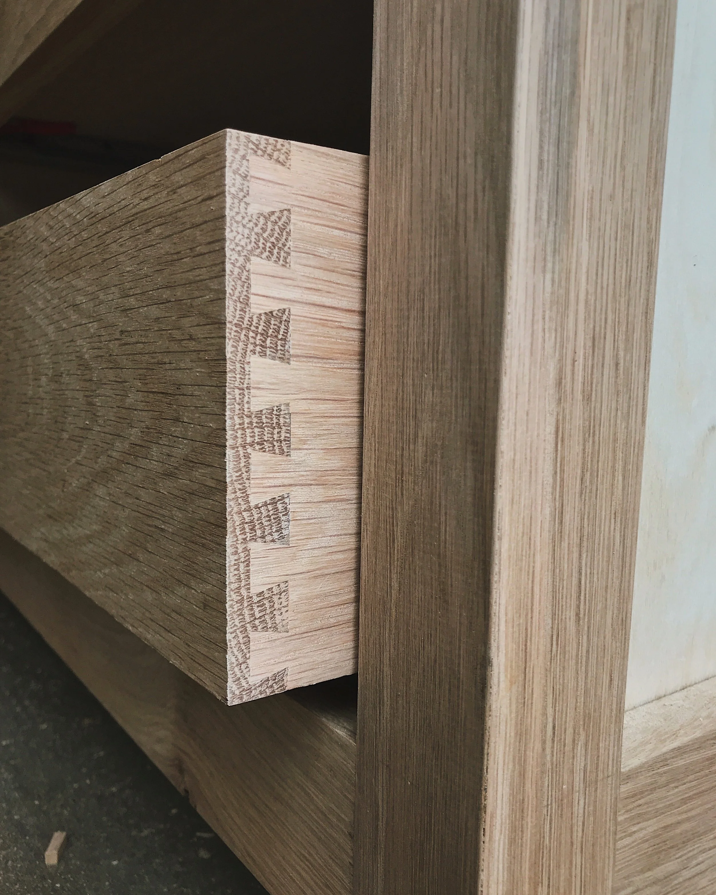 Dovetails in oak drawers