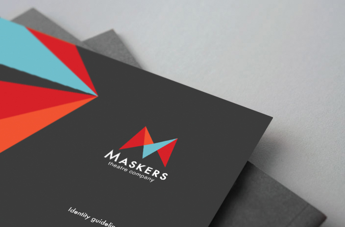 Image shows brochure design for Maskers Theatre Company