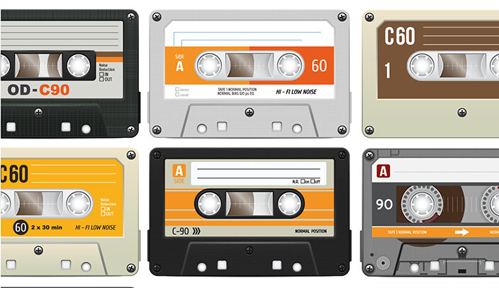 Image shows 6 retro cassette tapes