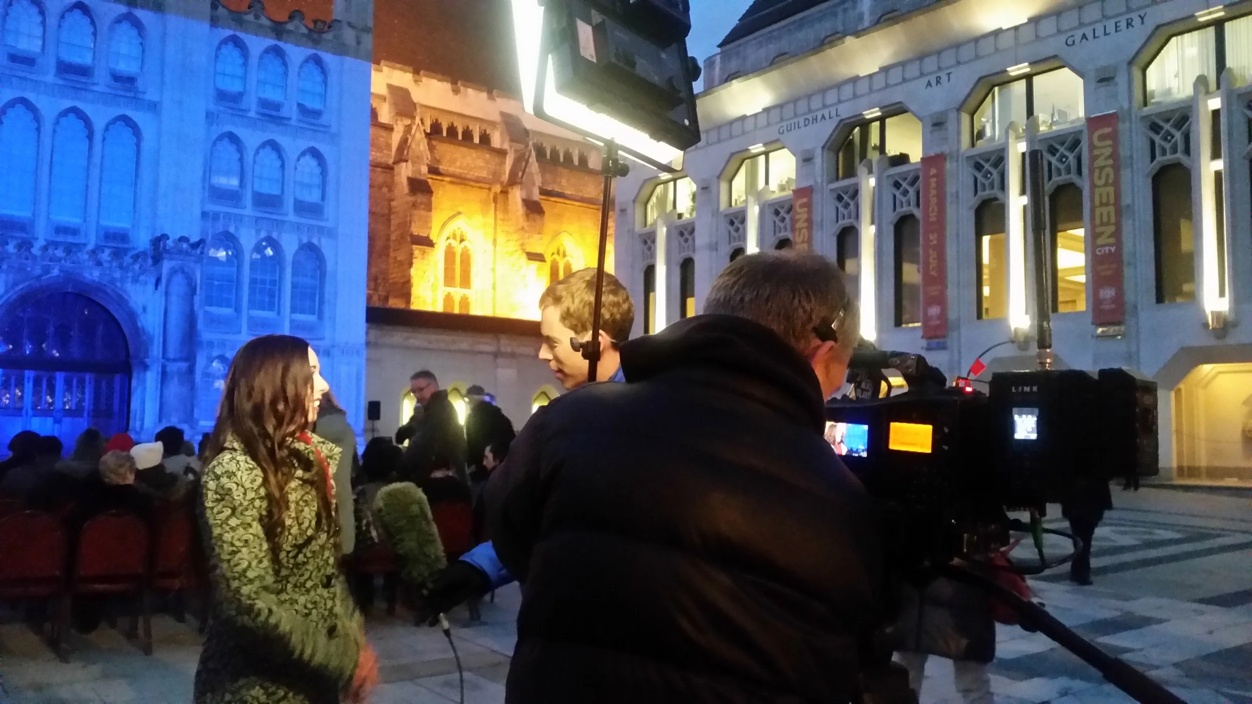 On the job. Live report for ITV London from Guidhall.