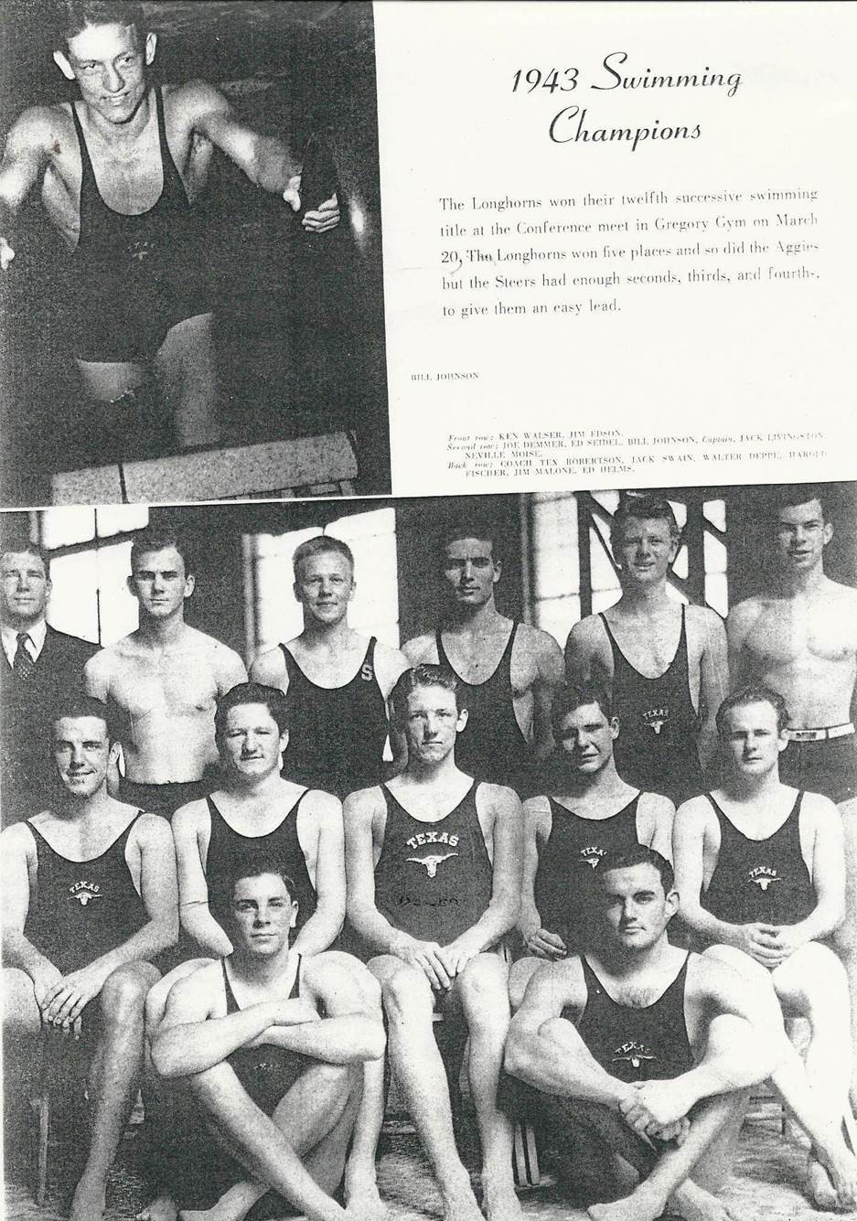  Bill Johnson in inset with 1943 team 