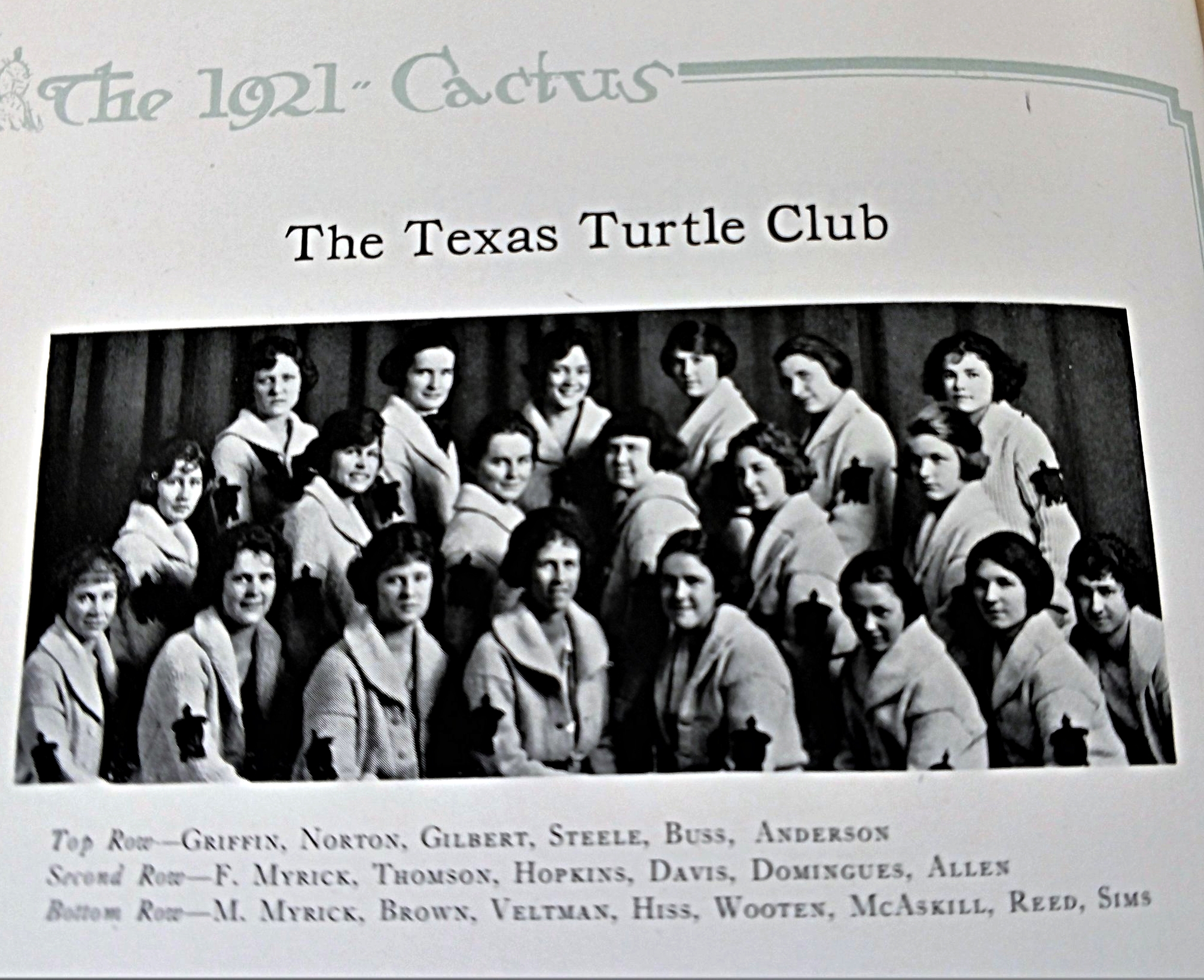  Turtle club for women swimmers begins- The sweaters have a turtle logo but by 1921 the logo was  a "T".  