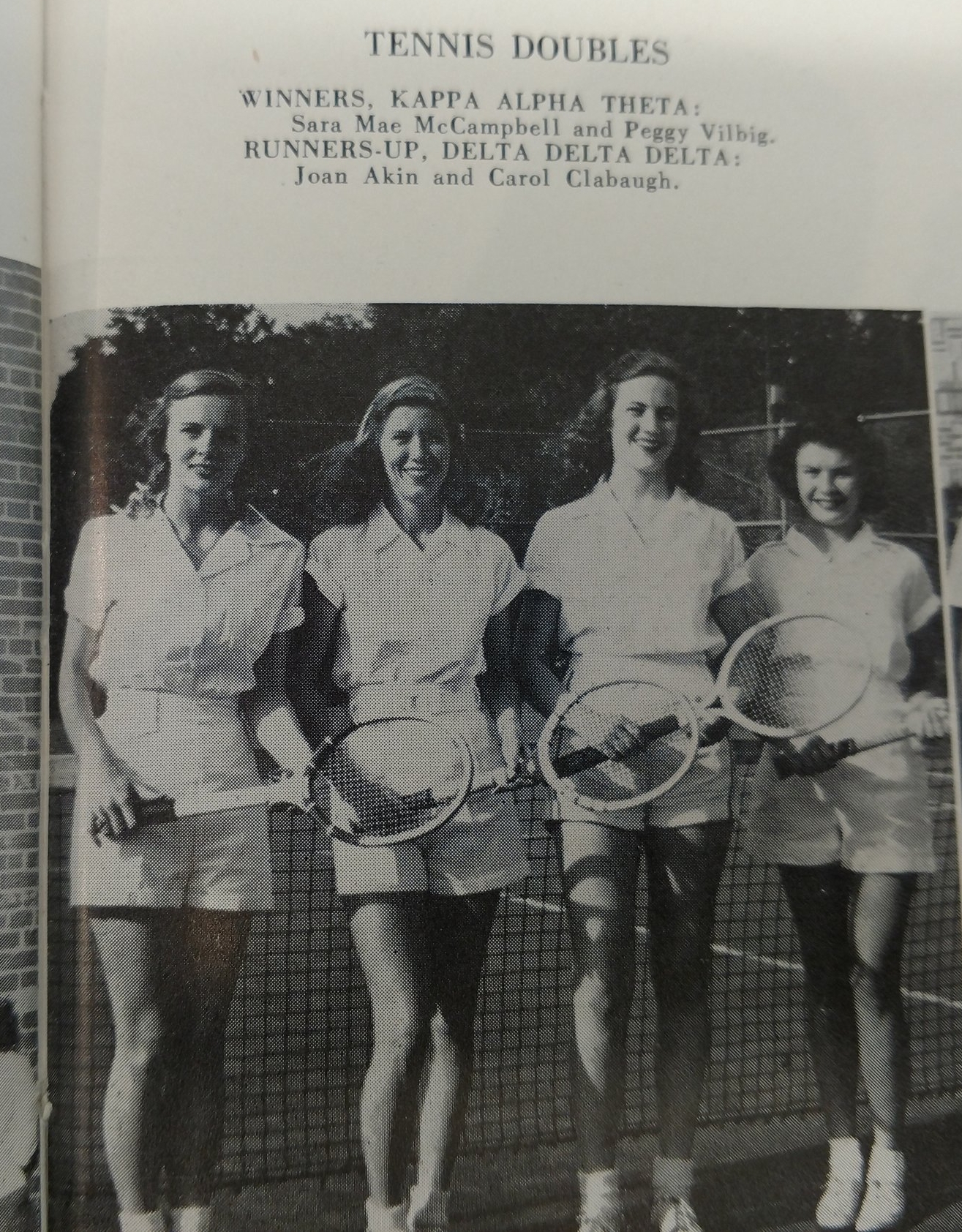 Winners doubles tennis Sara Mae McCampbell and Peggy Vilbig - Runners up Joan Akin and Carol Clabaugh 