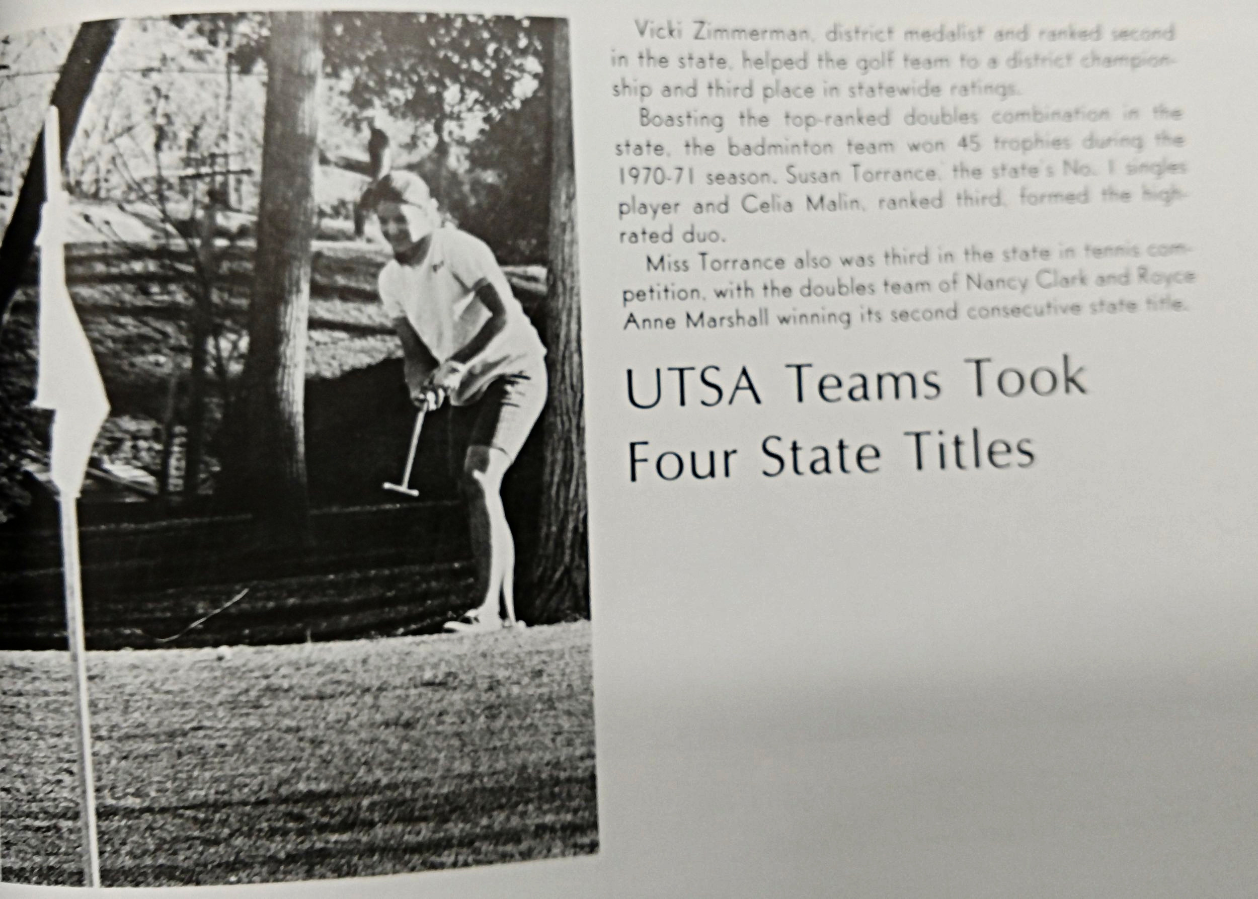 1971 Vicki Zimmerman is District medalist and ranked 2nd in the state