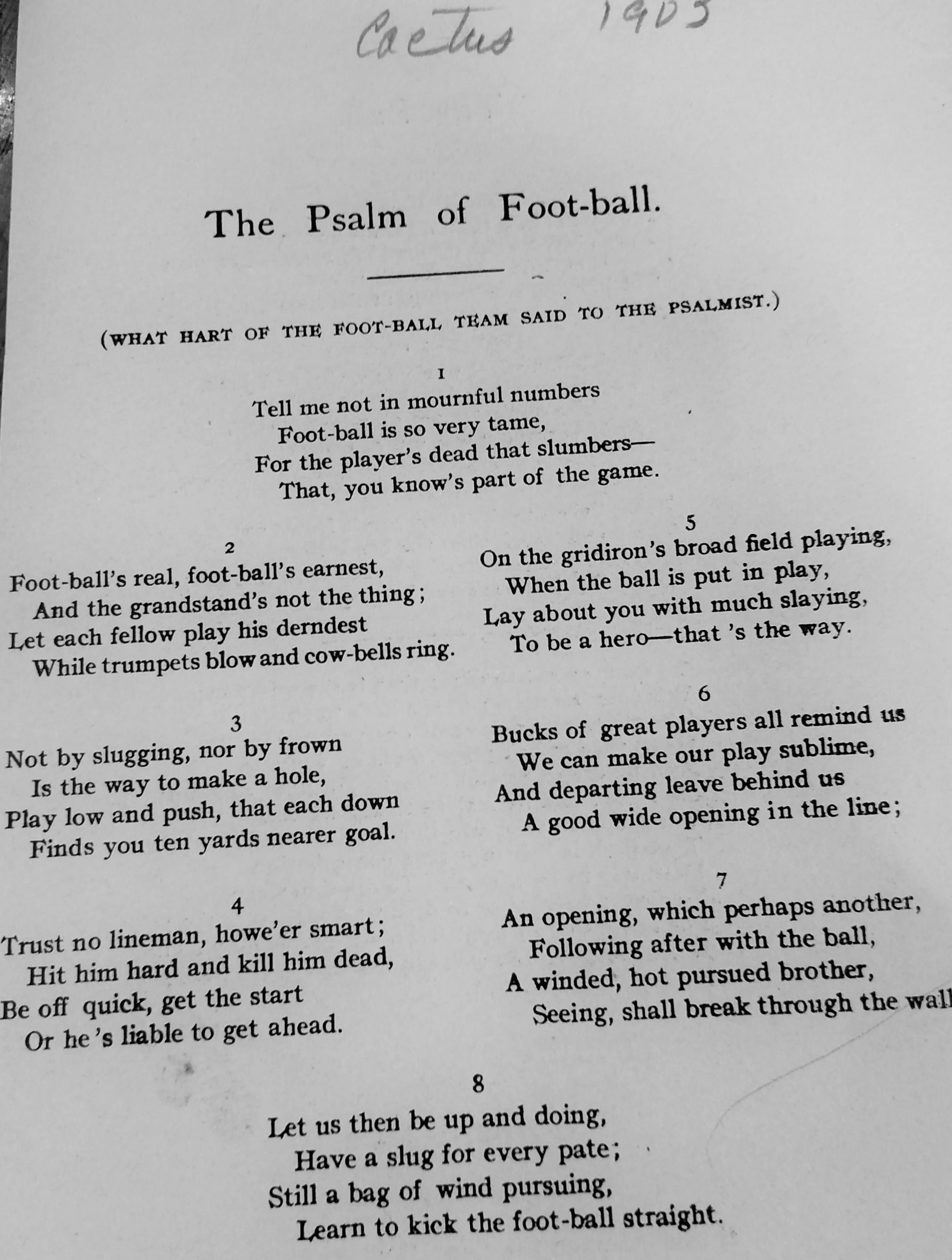 Hart writes the Psalm of Football