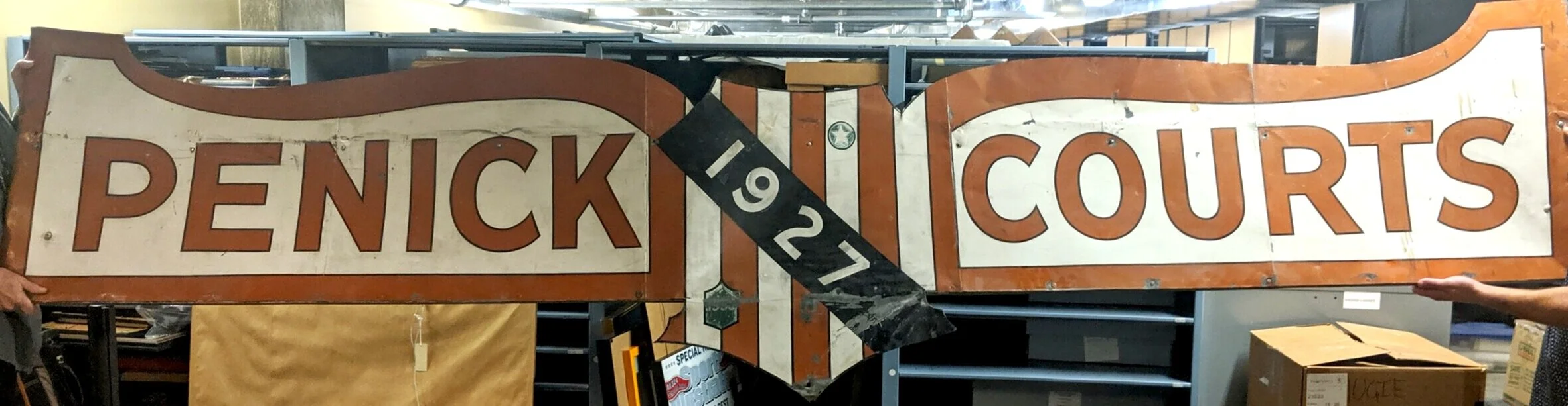 Actual 1927 Penick Court sign at the Stark Center