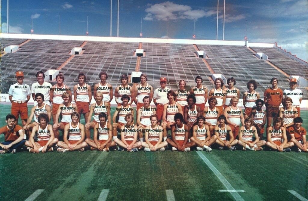  1973- Coach Price said this was the best team since 1957.  Team had a total of 48 team members ( 8 of whom are record holders and 11 freshmen who contribute to the teams success. Paul and John Craig, Reed Fischer,Lloyd Stephenson,Mark Klonower- midd
