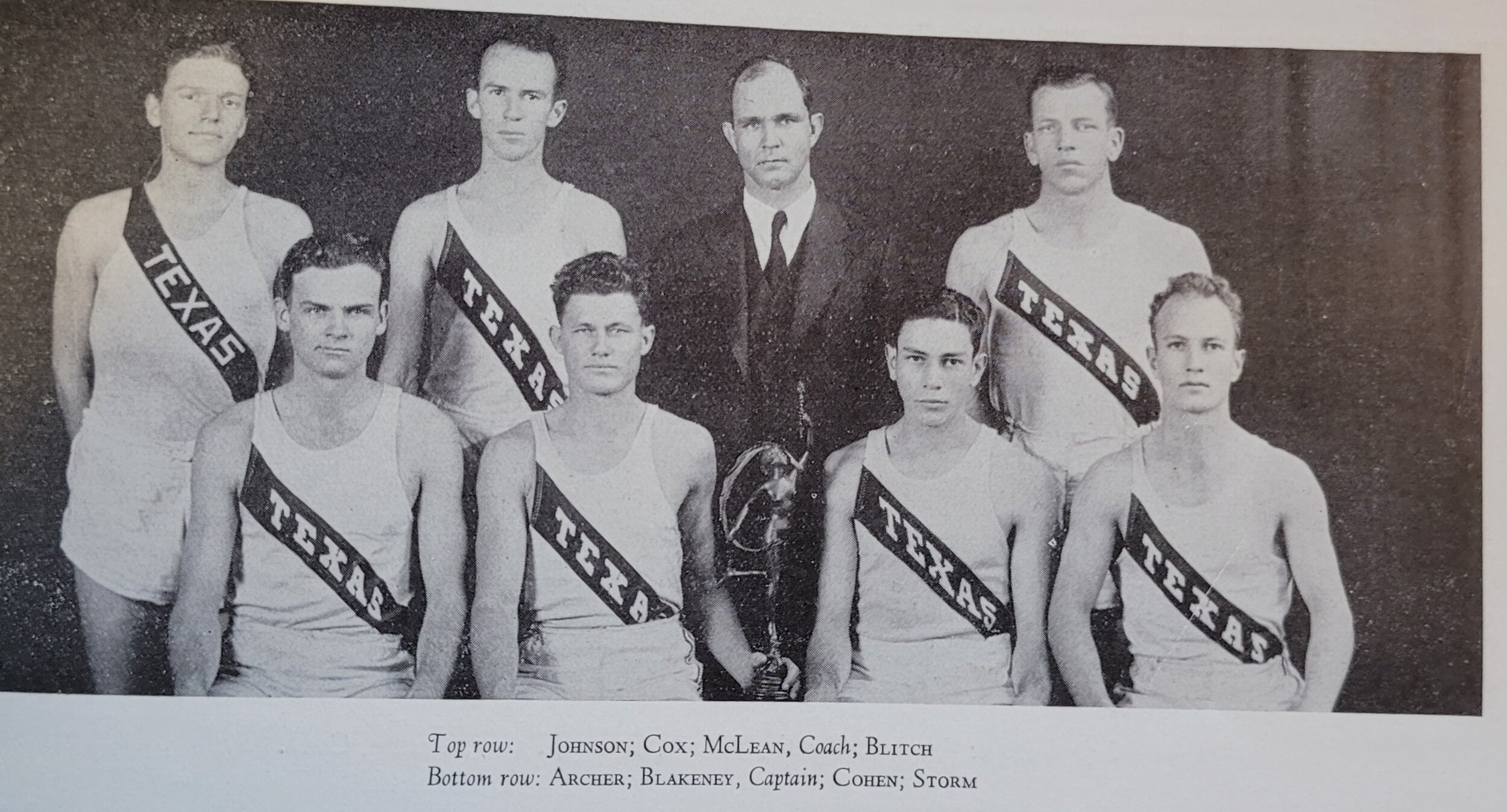 1933-1934  top Johnson, Cox, Coach McLean, Blitch bottom Archer, Blakeney, Captain Cohen, Storm  track.jpg
