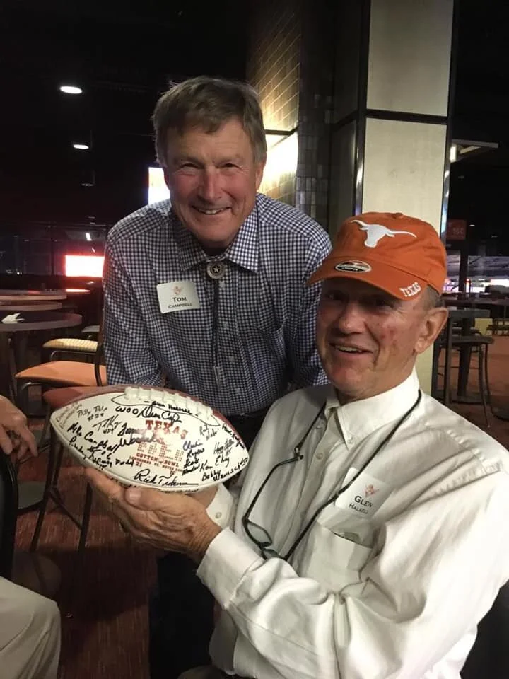 All-American Glen Halsell with Tom Campbell in 2019 at the 50th reunion of the 1969 national championship team.
