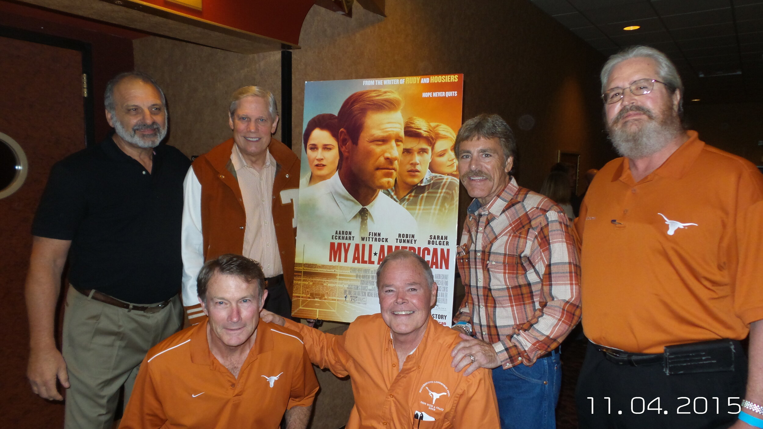 Grand opening of My All American Movie -Bill Attesis, Corby Robertson, Don Burrisk, Bobby Wuensch, kneeling Mike Campbell and Billy Dale 