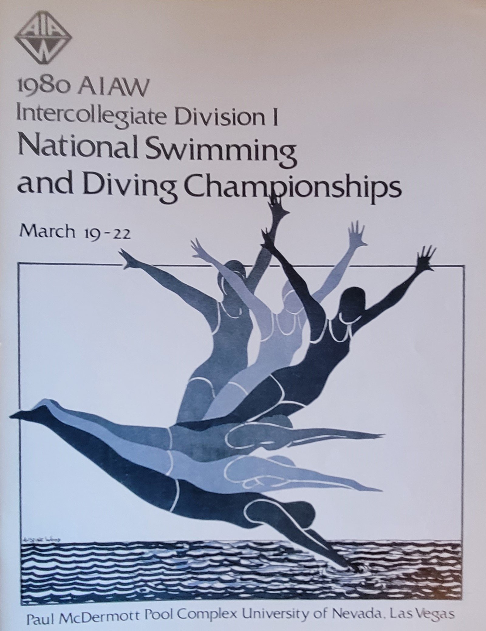  1980 AIAW – March 19-22-     75 colleges representing 500 athletes competed in the &nbsp;AIAW Division I National Swimming and Diving Championship at the University of Nevada.  