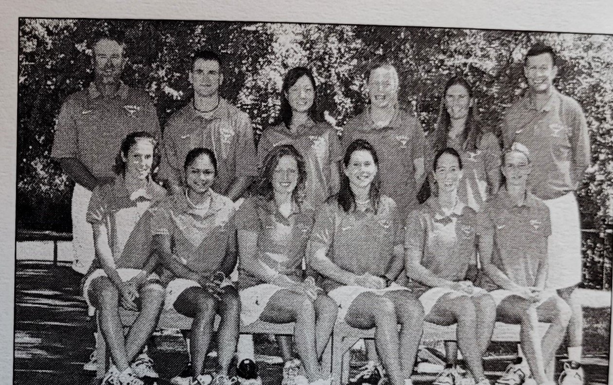  2002 womens tennis   back row- Coach Sauls, team manager Brad Smejka, Michelle Krinke, Ruckert, Geiger-Walton, Moore - foront- Blau, Masongsong, Uhlirova, Smashey, Forney, Grasic (2) 