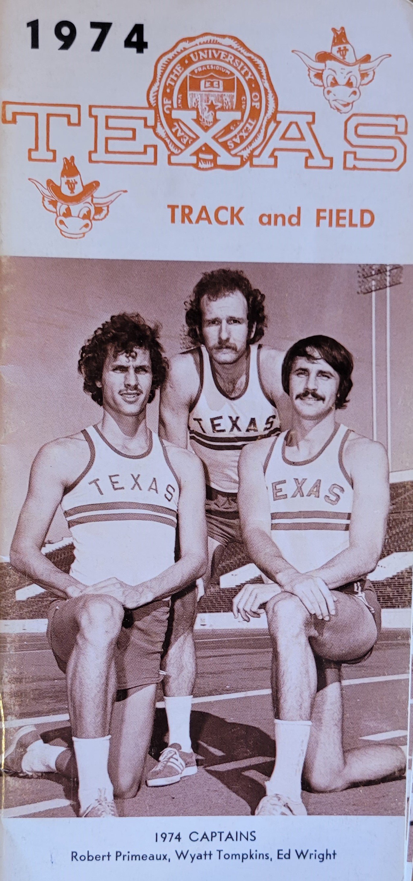 1974 men's track Robert Premeaux, Wyatt Tomkins, Ed Wright.jpg