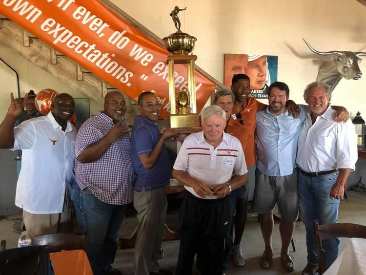  Akers party -Left to Right Doug Shankle, Larry Ford, Vance Bedford, Coach Akers, Robert Brewer, Lawrence Sampleton, Joe Shearin and Mark Webber 