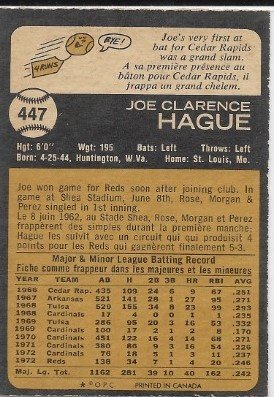 1964 Joe Hague baseball card.jpg