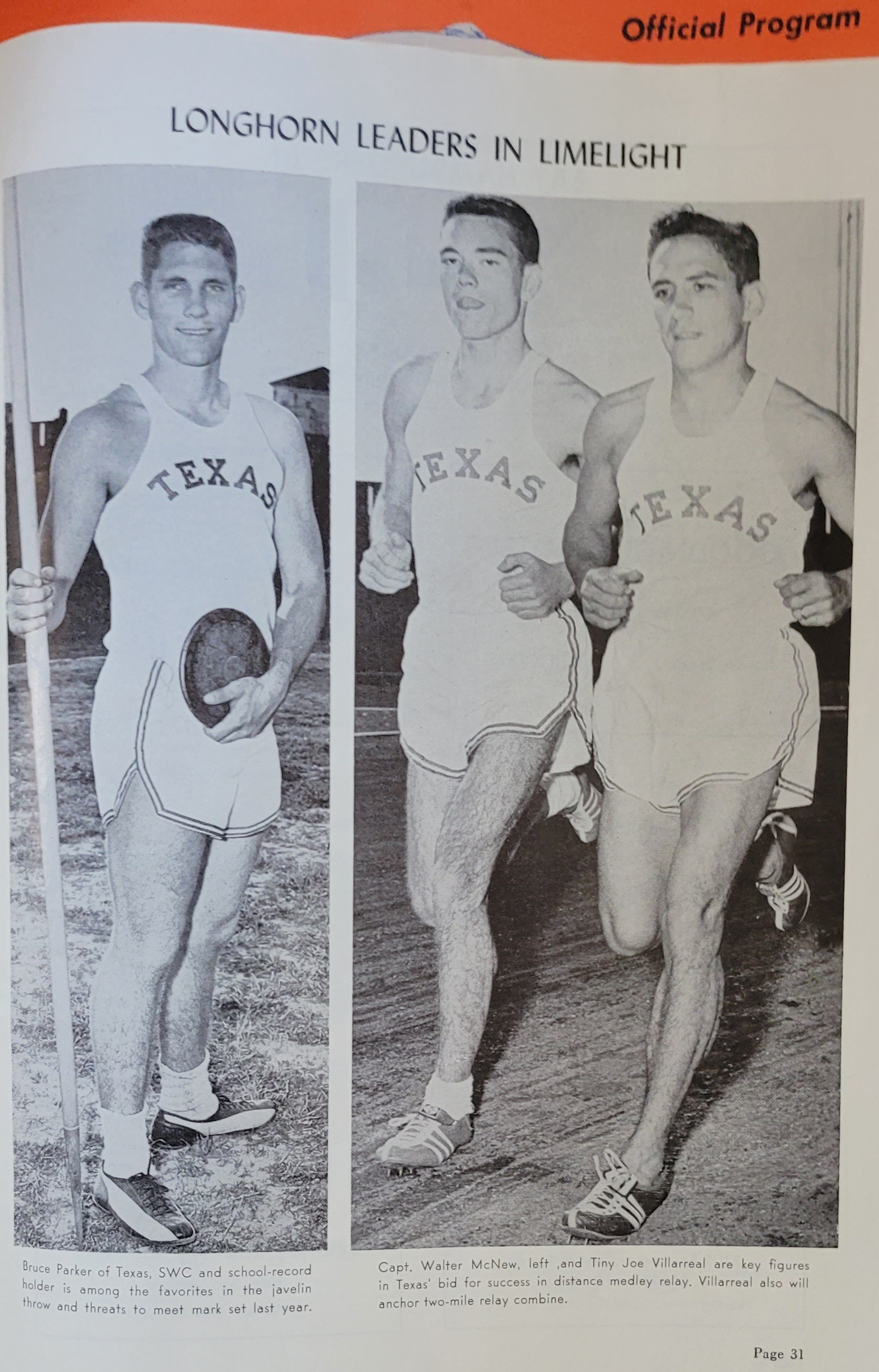  1958 Texas Relays  Conradt Bruce Parker, Walter McNew, Joe Villarreal 