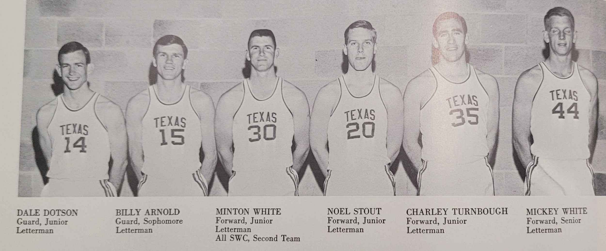  1965 basketball   Dotson, Arnold, Minton White, Stout, Turnbough, Mickey White. 