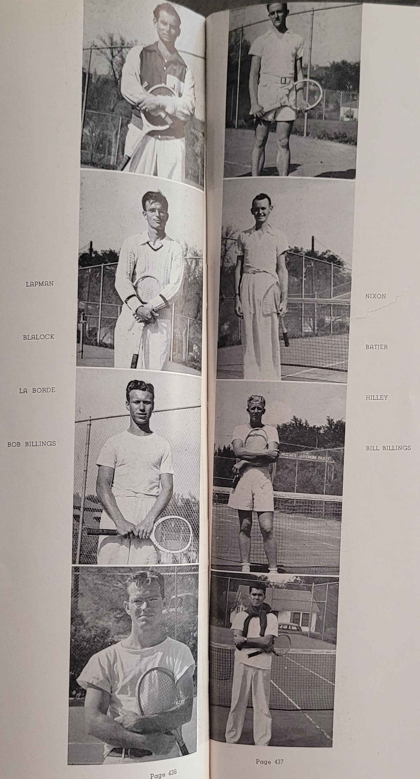  1940-1941 tennis   Lapman, Blalock, La Borde,  Bpb Billings,  Bill Billings, Nixon, Batjer, Hilley 