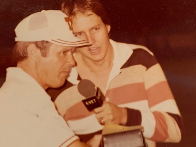 Larry interviewing Fred Akers
