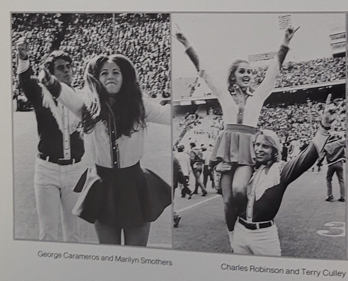 1974  cheer leaders - left Caramero, Smothers, Right Robisson, Culley.jpg