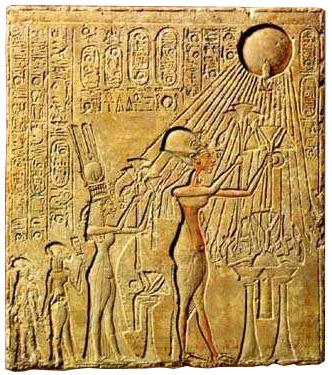 Akhenaten and Nefertiti adoring the Aten ( Source )