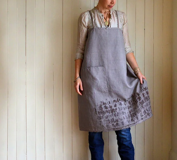 'Fray' lilac hemp full apron. Hand made by Phoebe Stout for Untold Imprint.