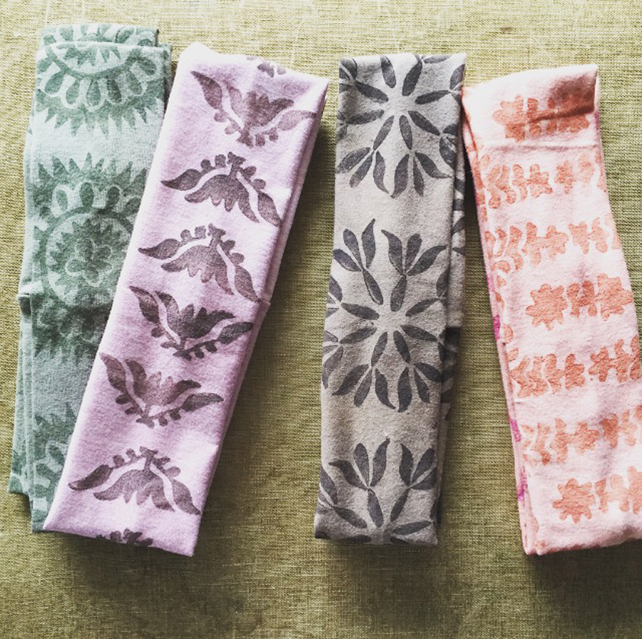 block printed, naturally dyed headbands by Untold Imprint
