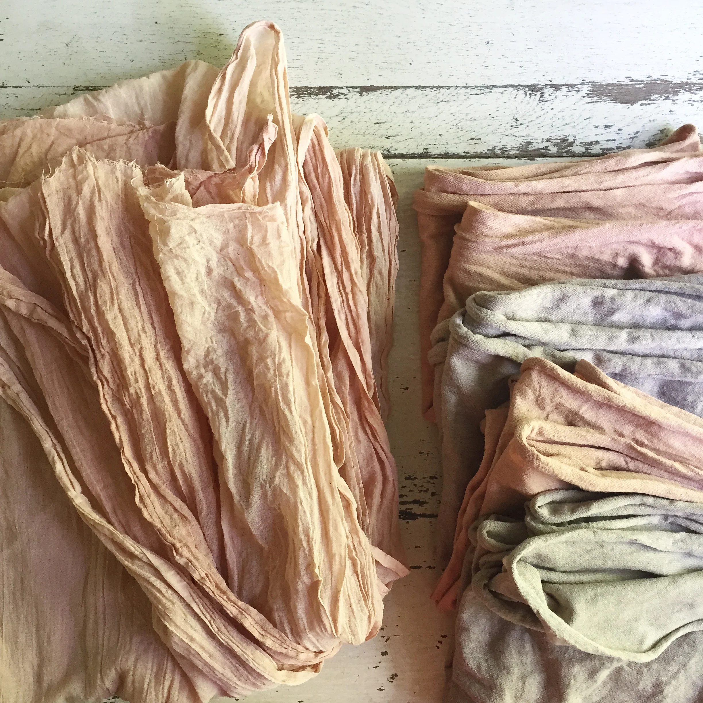 organic cotton gauze & hemp/cotton jersey scarves naturally dyed with avocado & black walnut.