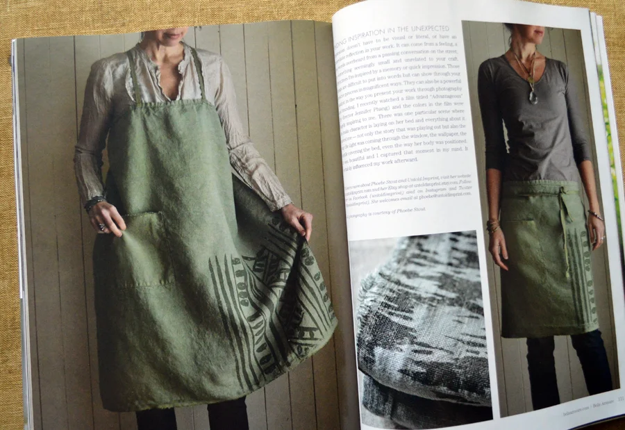 Untold Imprint hemp aprons featured in Belle Armoire Summer 2016