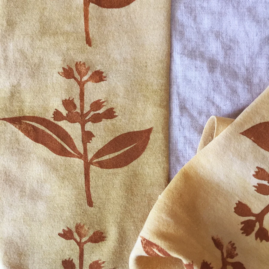 block printed fabric, naturally dyed with marigold & pomegranate 