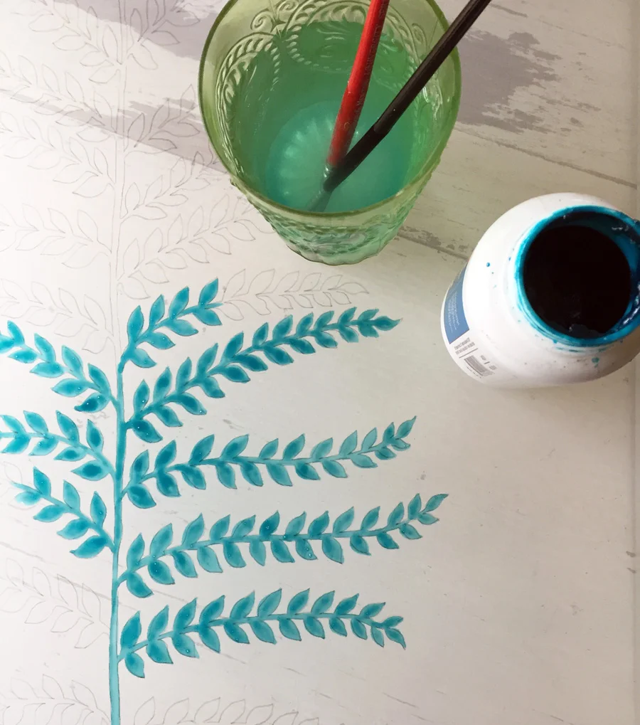painting fern pattern with drawing fluid on printing screen - Untold Imprint