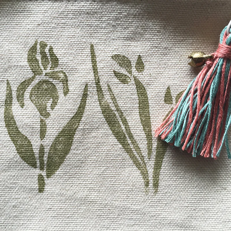 Mother Earth block printed cosmetic bag 