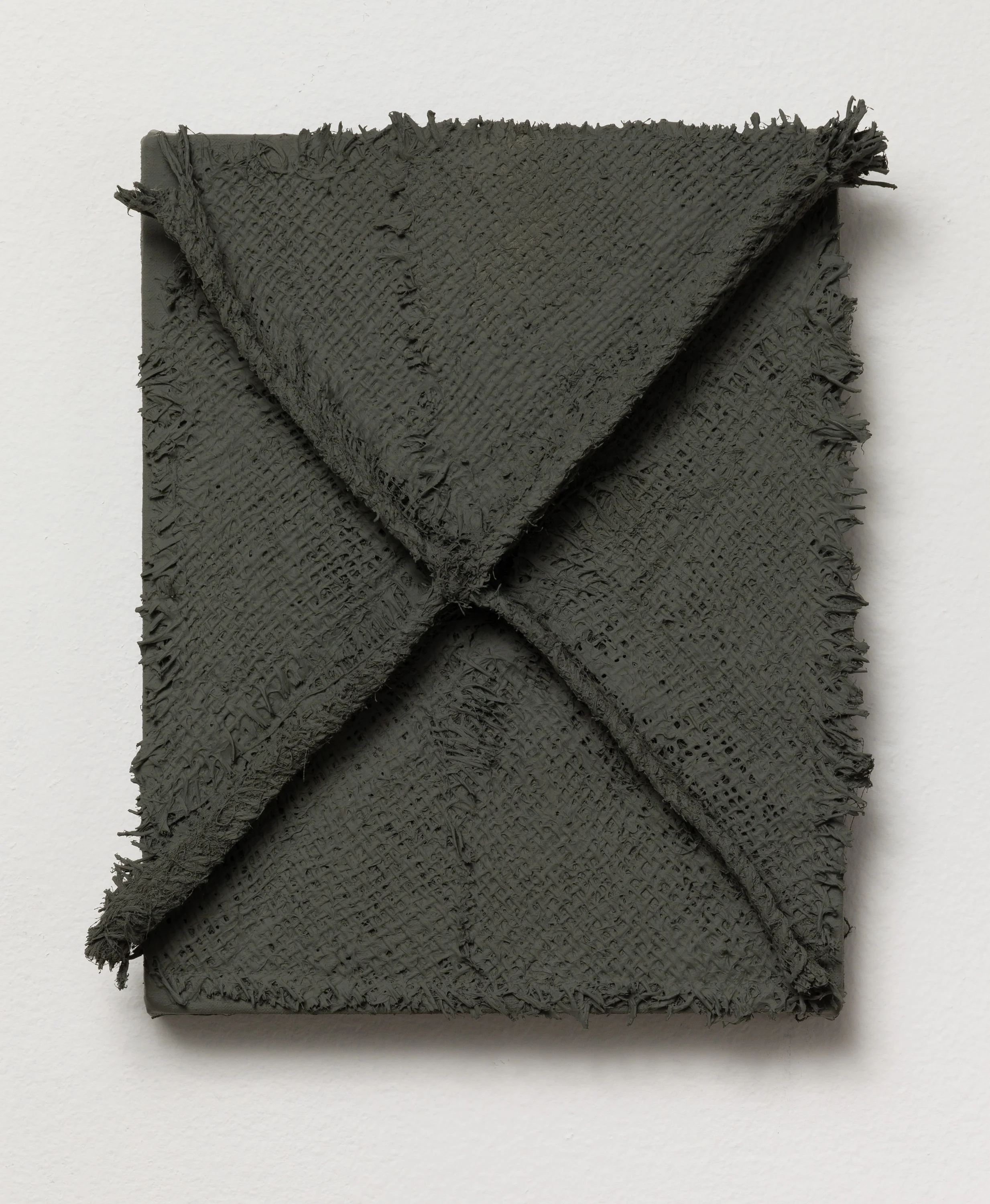 Texture/Parameter #19 2013 acrylic, spray paint, thread, and burlap on linen 8 x 10 x 1 1/2 inches