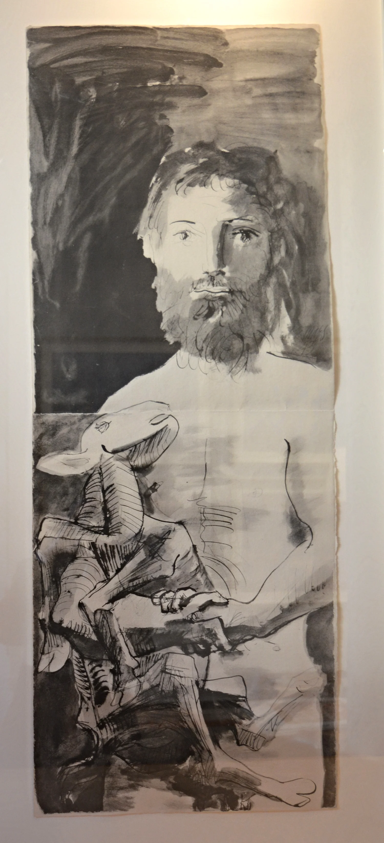 'Man with Beard and Lamb' Dimensions: 129 cm x 63 cm (fra