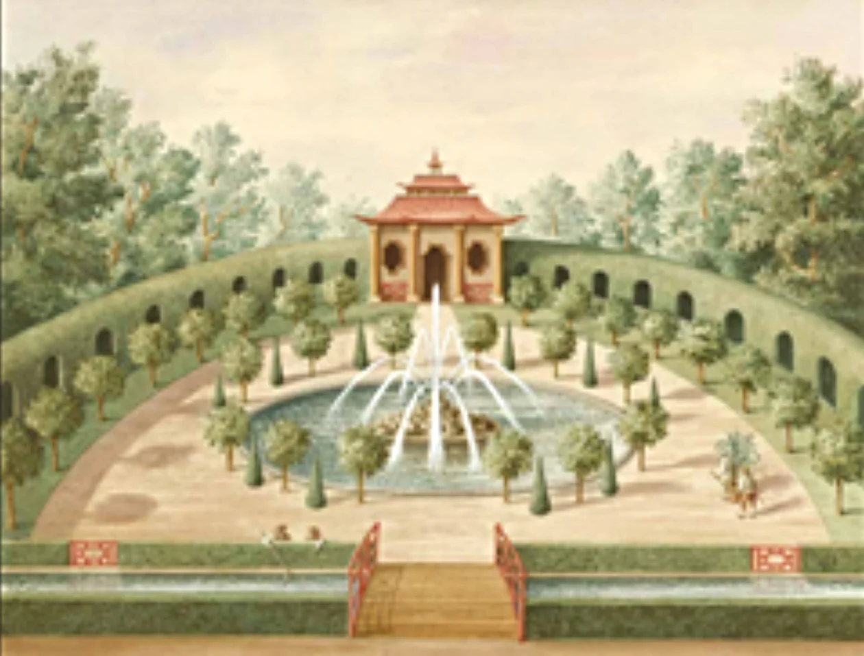Chinese folly in an ornamental garden, Dimensions: 64cm x 49.5cm