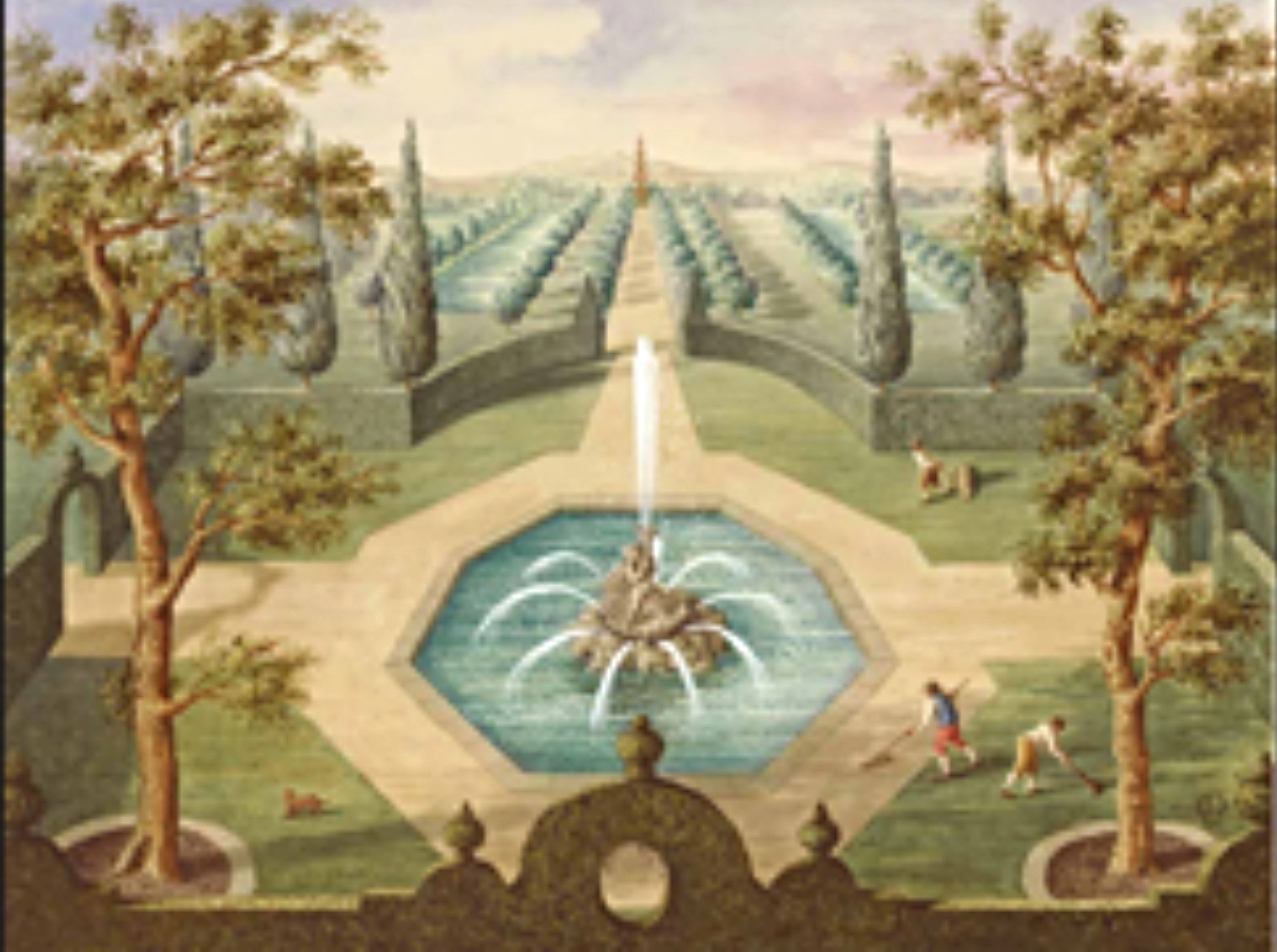 Octagnal Fountain with distant canals, Dimensions: 64cm x 49.5