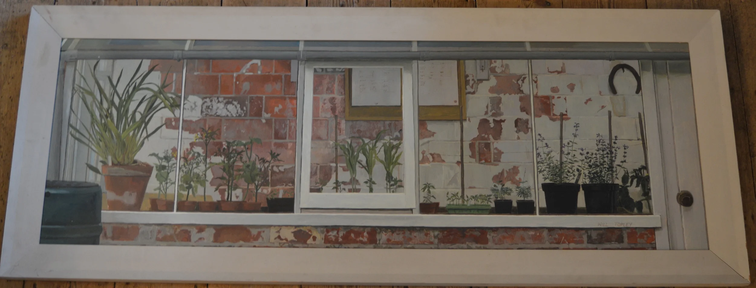 Will Topley 'Flower pots' Oil on canvas, Dimensions: 134cm x 52cm, framed and signed