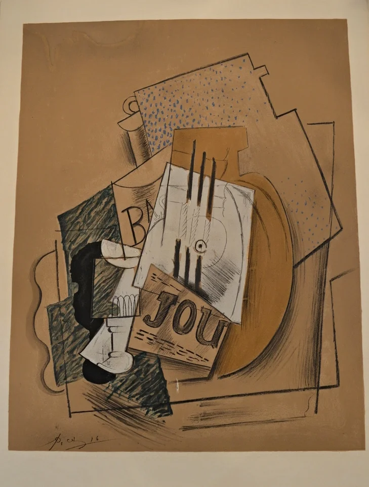 Pablo Picasso, 'Bouteille de Bass, Verre et Journal' offset lithograph, Dimensions: 64cm x 48cm, unframed
