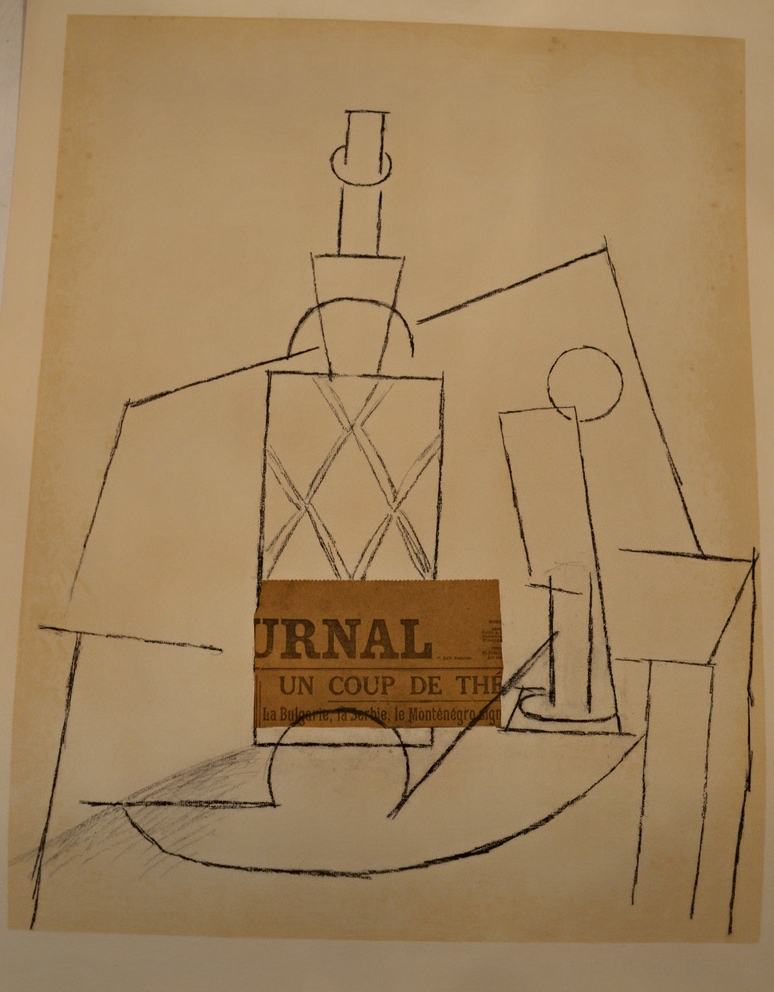 Pablo Picasso, 'Bouteille de Rhum Paillee, Verre et "Le Journal" offset lithograph, Dimensions: 64cm x 48cm, unframed