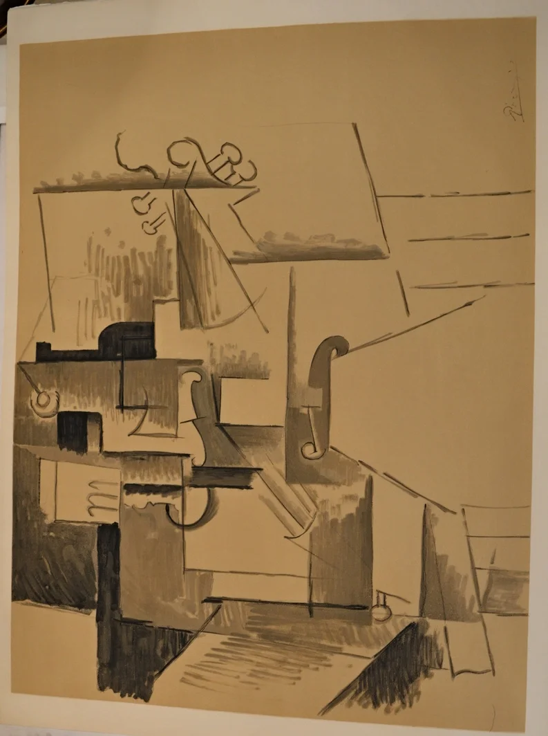 Pablo Picasso, ' Violon et Bouteille', offset lithograph, Dimensions: 64cm x 48cm, unframed