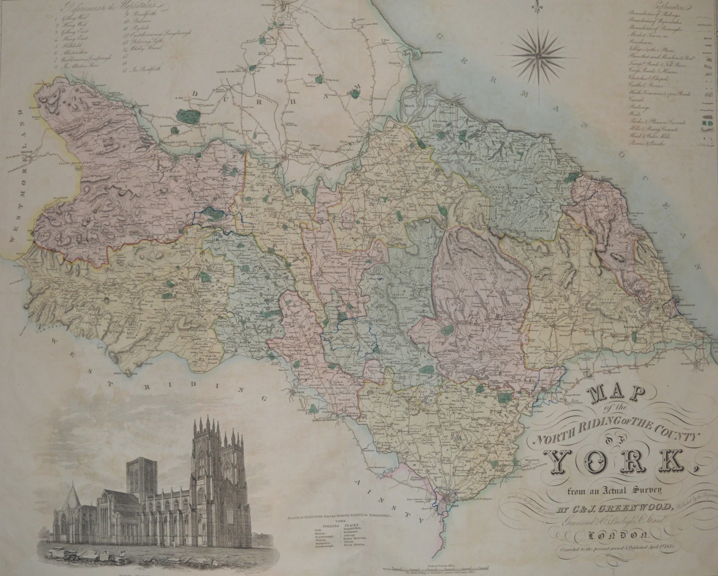 'York' Maps of England. By Greenwood and Co. 1831 Dimensions: 80cm x 67cm unframed
