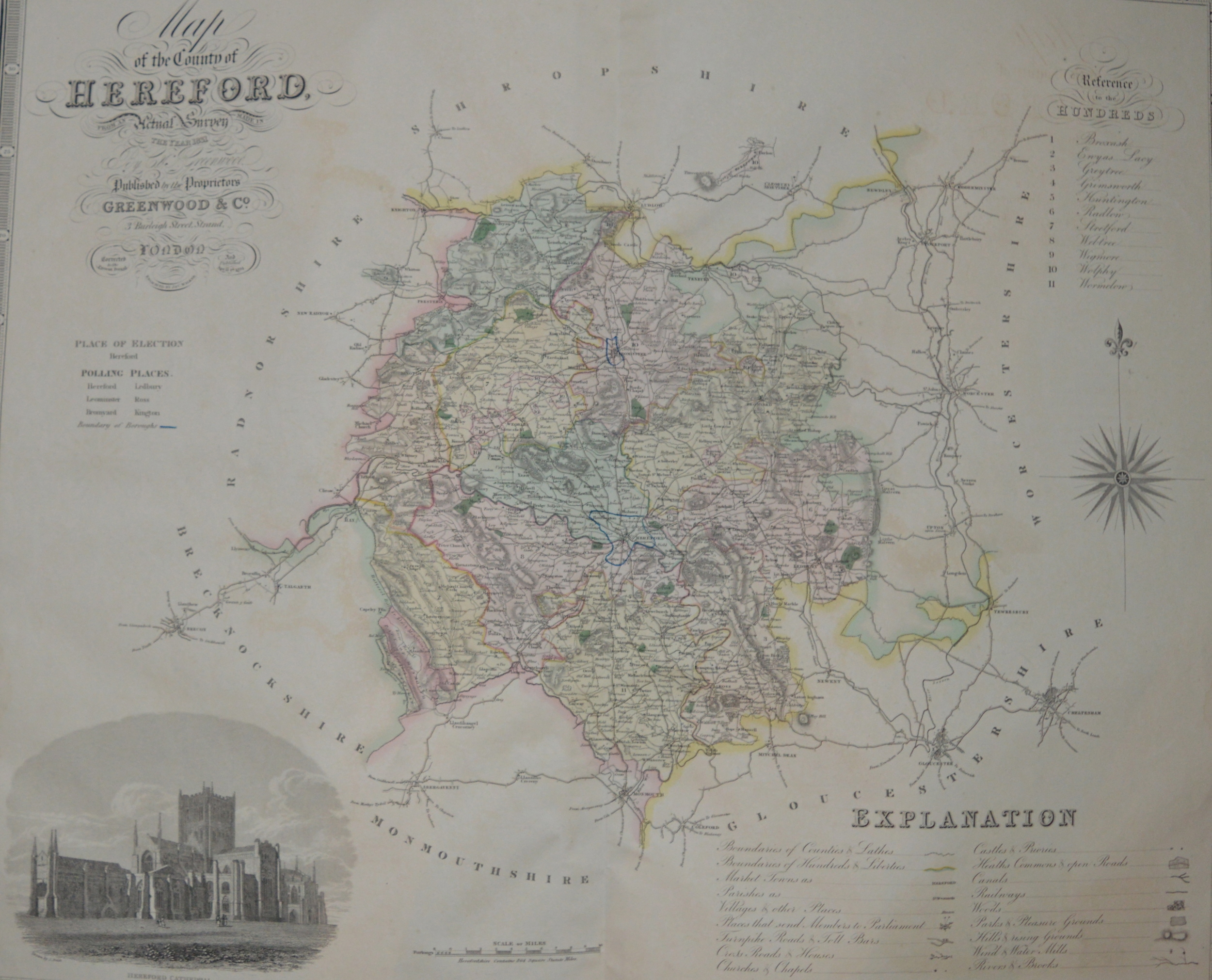 'Hereford' Maps of England. By Greenwood and Co. 1831 Dimensions: 80cm x 67cm unframed