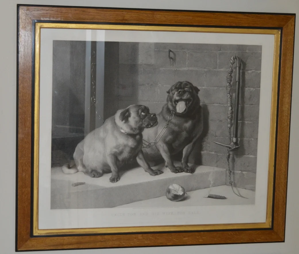 'Uncle Tom and wife for sale' Dimensions: 79cm x 92cm, framed.