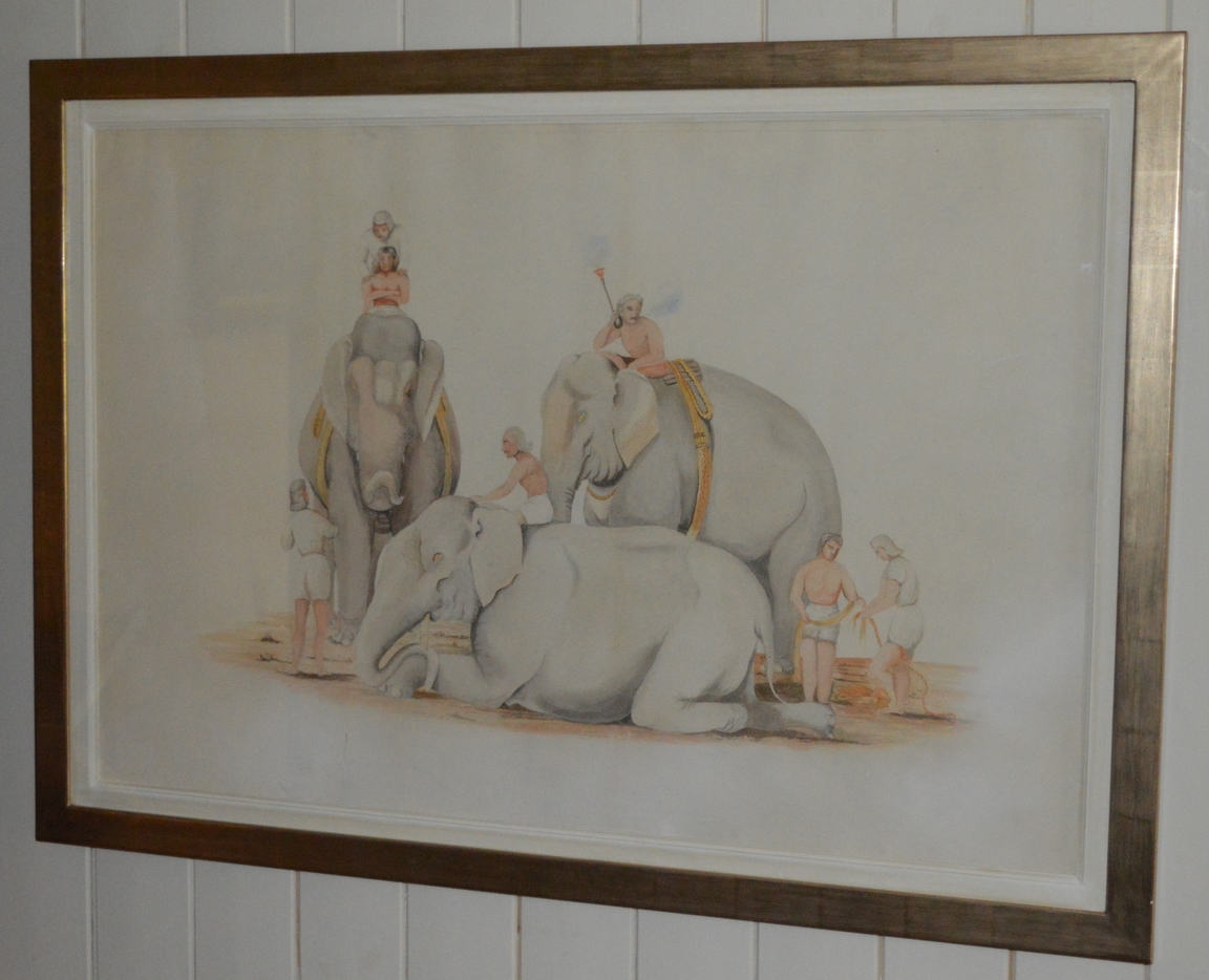 Elephants, Set of 4, Dimensions: 108cm x 76cm, framed.