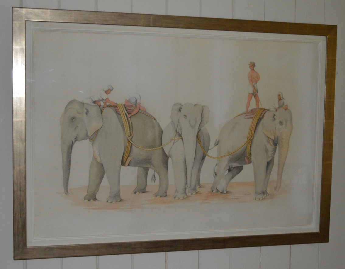 Set of 4 Elephants, Dimensions: 108cm x 76cm, framed.
